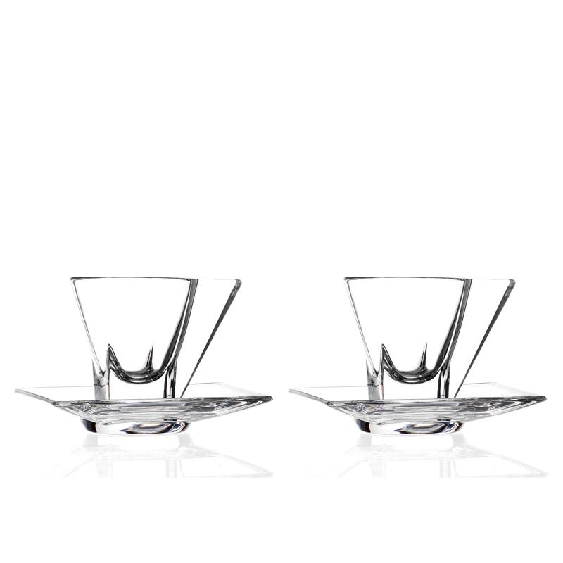 Majestic Gifts Inc European Glass Cappuccino Cup w/ Saucer 6.4 Oz-Set/2 - 3.25"