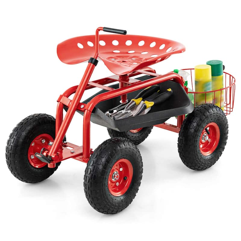 Costway Garden Cart Rolling Work Seat Wagon Scooter for Planting with - See Details