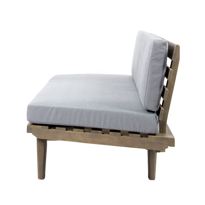 Roomfitters Outdoor 4-Piece V-Shaped Acacia Wood Sofa Set with Coffee Table, Gray Cushions