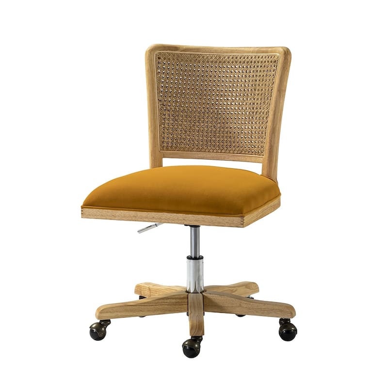 Calcutta Modern Rattan Back Task Chair Office chair with Solid Wood Legs by HULALA HOME