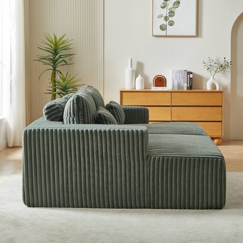 Oversized Corduroy Chaise Lounge Couch - No-Assembly Sleeper Sofa with Plush Recliner