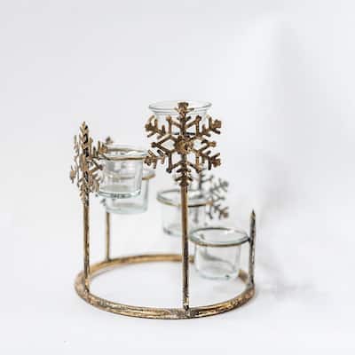 Metal Snowflake Decorated Tealight Candle Holder