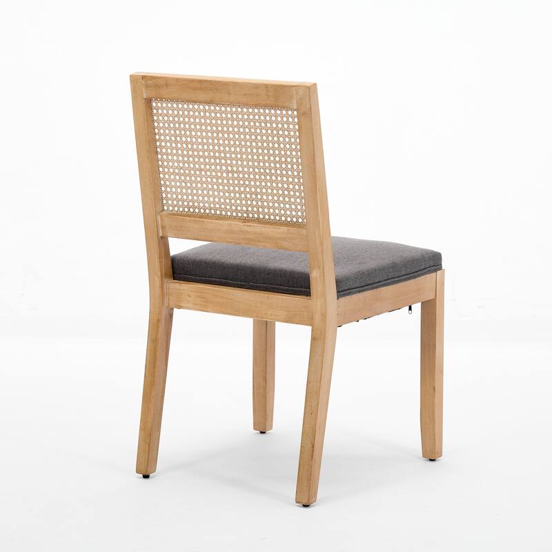 GDF Studio - Harper Mid-Century Farmhouse Wood Rattan Upholstered Dining Chairs - Set of 2