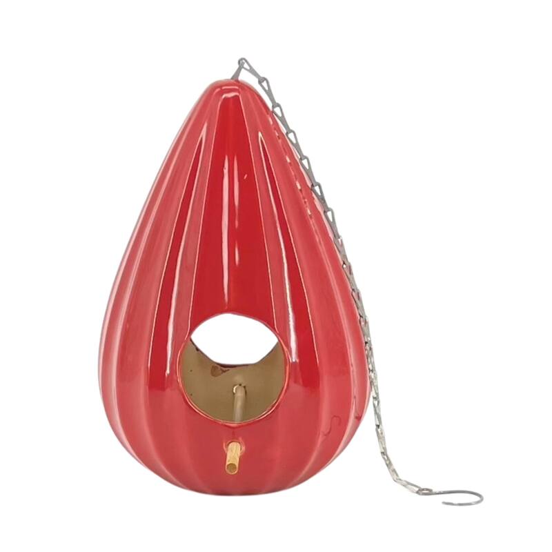 Ceramic 10-Inch Teardrop Ruffled Birdhouse - Red
