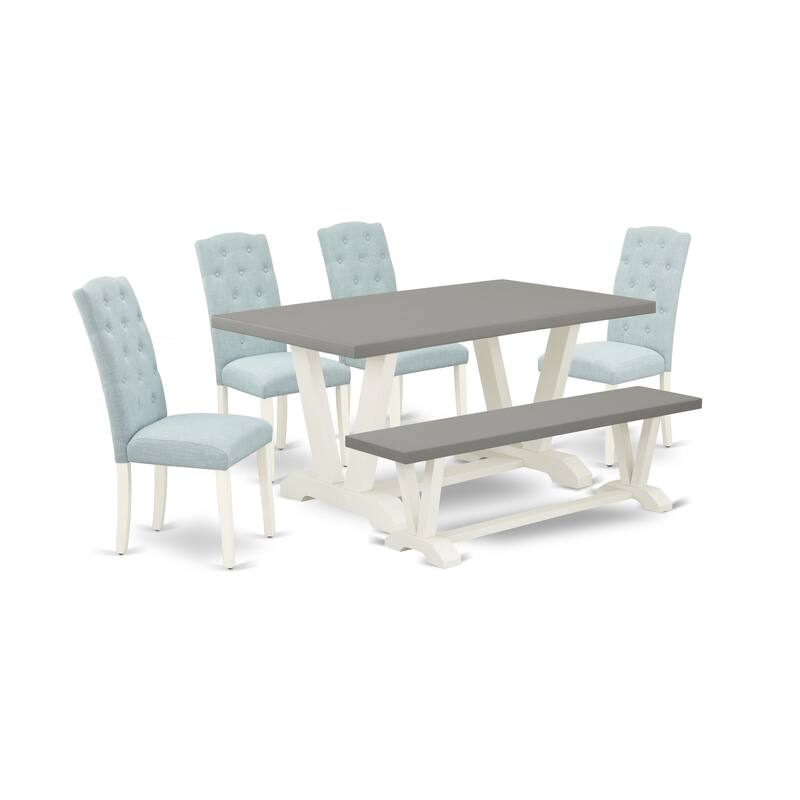 East West Furniture Dining Set- a Dining Table and Baby Blue Linen Fabric Parson Chairs, Off-White(Pieces Options)