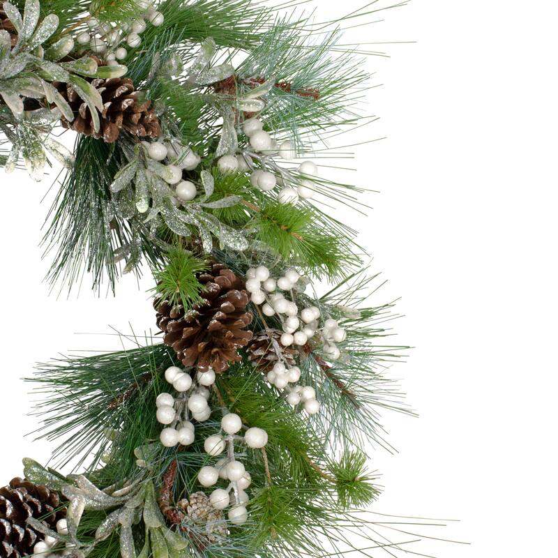 Glittered White Berry Pinecone Artificial Christmas Wreath, 30", Unlit