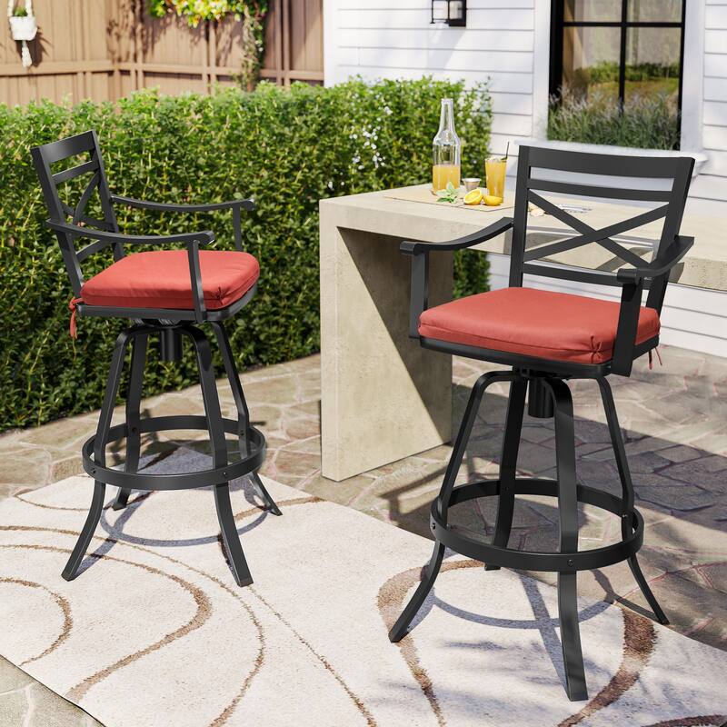 Pellebant Patio Outdoor Indoor Aluminum Swivel Bar Stools Dining Chairs with Sunbrella Cushion