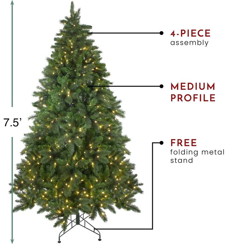7.5' Medium Mixed Scotch Pine Artificial Christmas Tree Warm White LED - 7.5 Foot