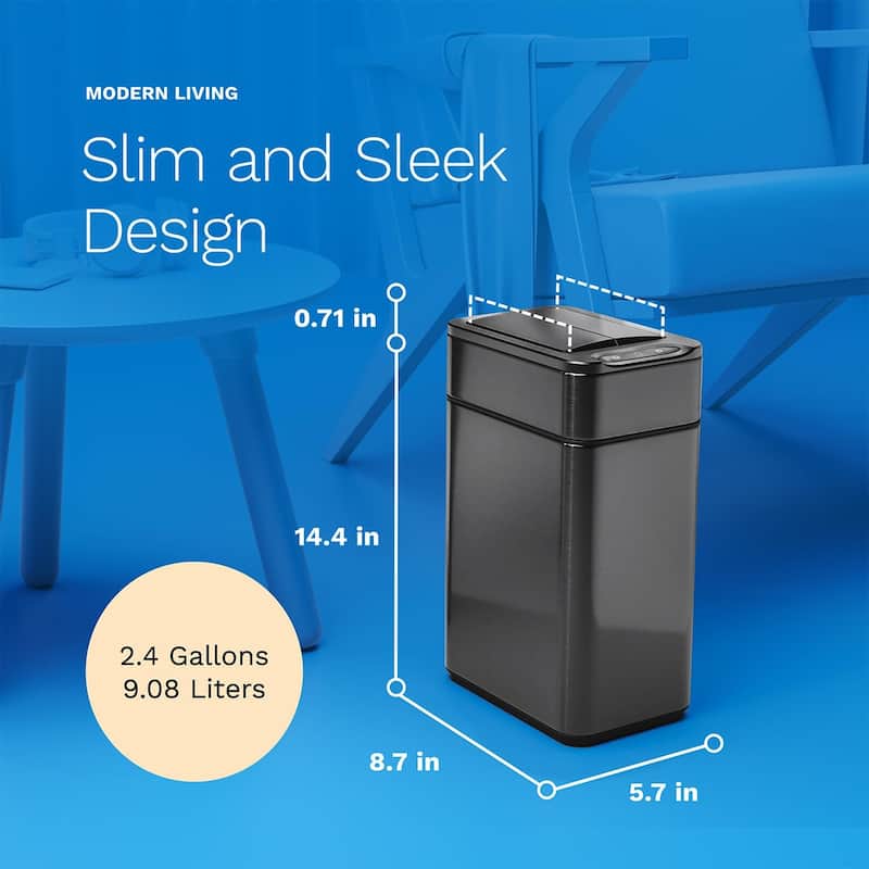 hOmeLabs 2.4 Gallon Kitchen Trash Can - Retractable Sensor Butterfly Lid, Easy Clean, Battery-Operated - Dark Stainless Steel