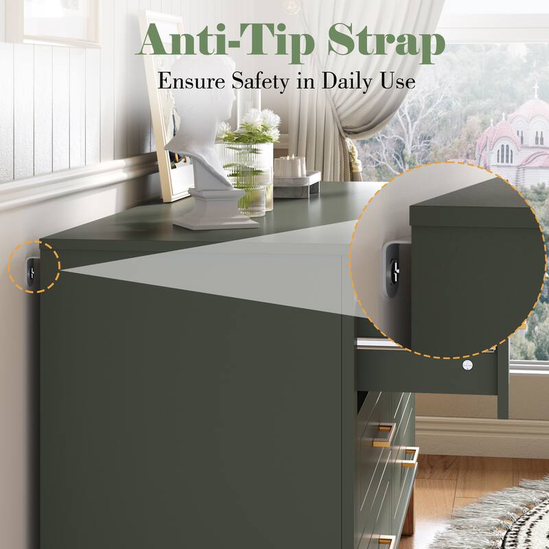 Modern Storage 6 Drawers Cabinet with Metal Handles and Solid Wood Legs