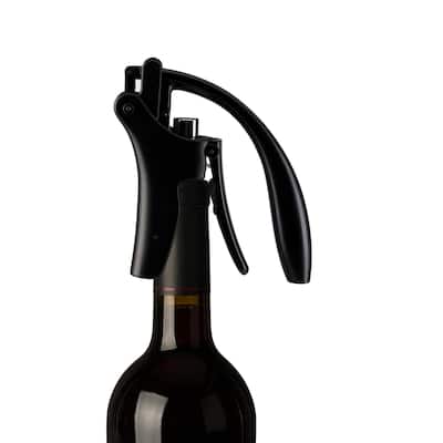 True Lever Corkscrew Vertical Wine Opener, Two-Motion Ergonomic Handle, Non-Stick Worm Black