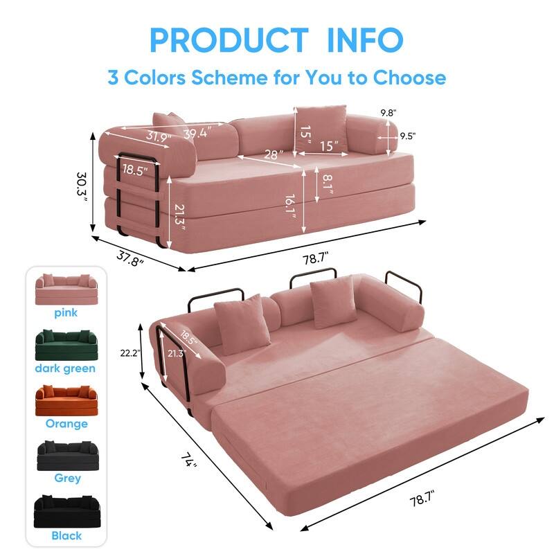 Mixoy Convertible Pull Out Sleeper Sofa Bed with Movable armrest,Folding Mattress Couch,Removable Washable Floor Sofa Bed