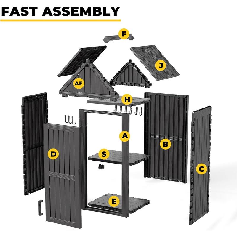 Storage Shed Outdoor Lockable, Resin Garden Tool Shed, Heavy-Duty Weather Resistant Cabinet for Patio, Backyard, or Garage