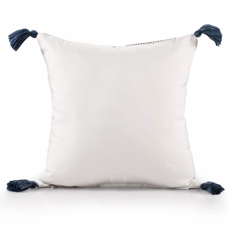 20" Ivory and Blue Throw Pillow