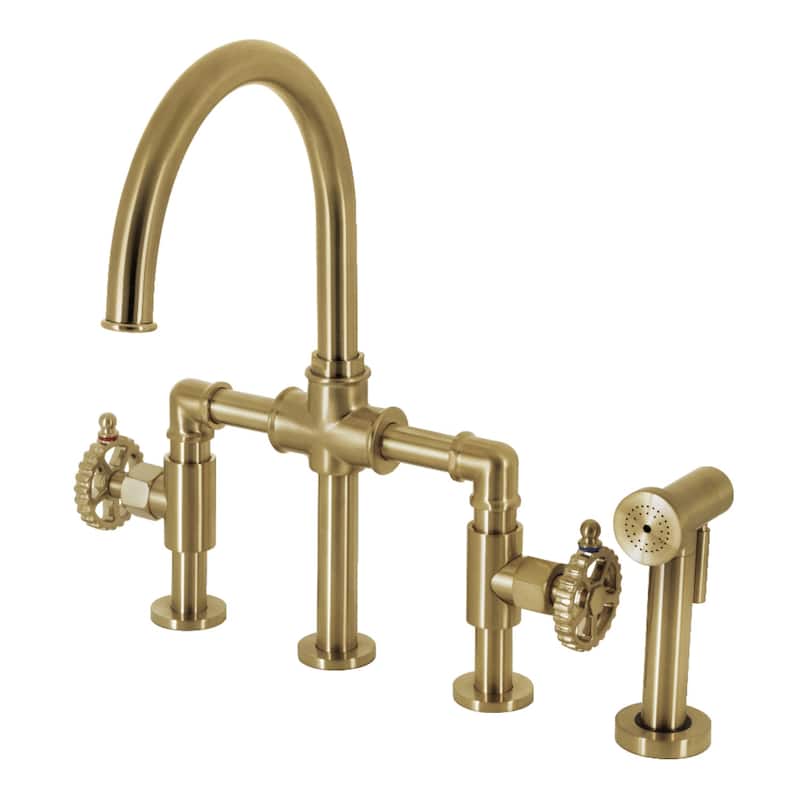 Kingston Brass Fuller Bridge Kitchen Faucet - Brushed Brass