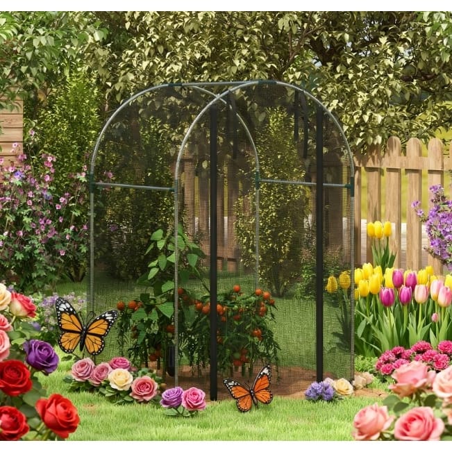 GDFStudio - Outdoor Galvanized Steel Plant Cage with Zippered Walk-In Door, Mesh Crop Protection Tent for Garden and Yard