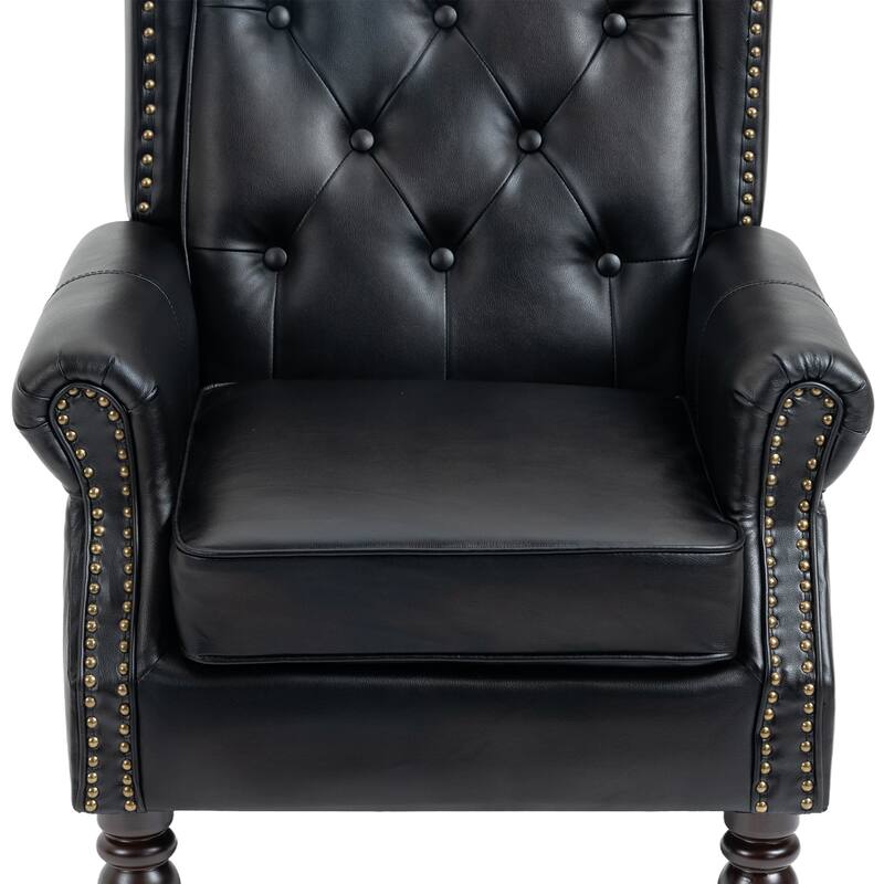 PU Leather Upholstered Accent Chair, Button Tufted Wingback Armchair, Leisure Reading Chair with Solid Wood Legs