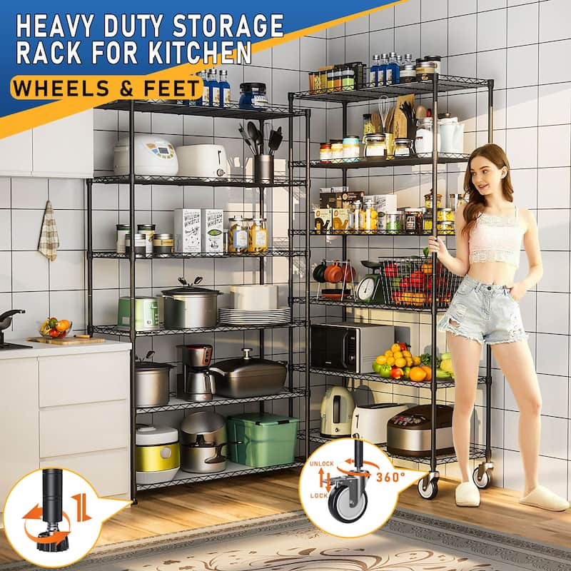6-story metal storage rack with movable pulleys