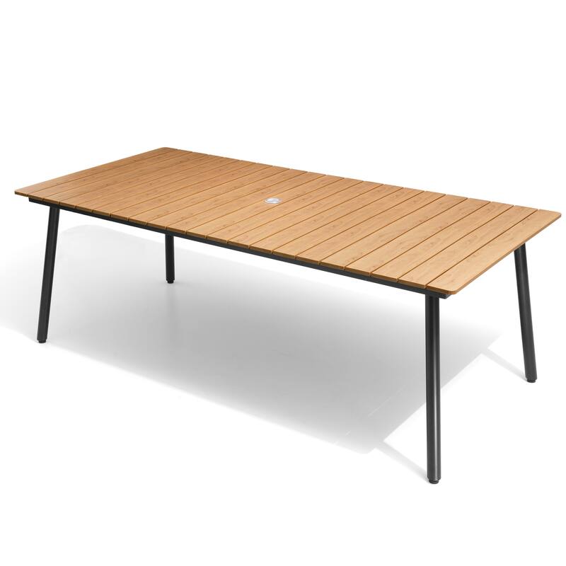 82.7in Outdoor Patio Rectangle Aluminum Wood-Like Dining Table with Umbrella Hole