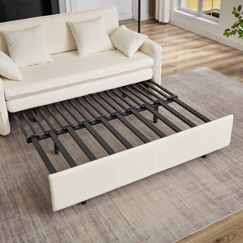 66 Inch Sleeper Sofa Bed Adjustable Sleeper With Pullout Bed 4 Pillows And Side Pockets Soft Convertible