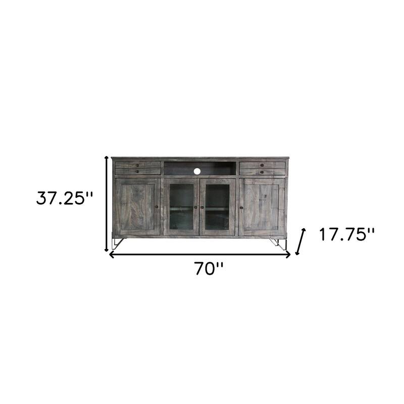 HomeRoots 70" Gray Solid Wood Cabinet Enclosed Storage Distressed TV Stand - 70' X '37.25' X '17.75