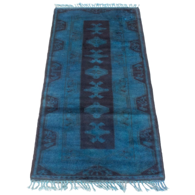 ECARPETGALLERY Hand-knotted Color Transition Teal Wool Rug - 2'9 x 6'9