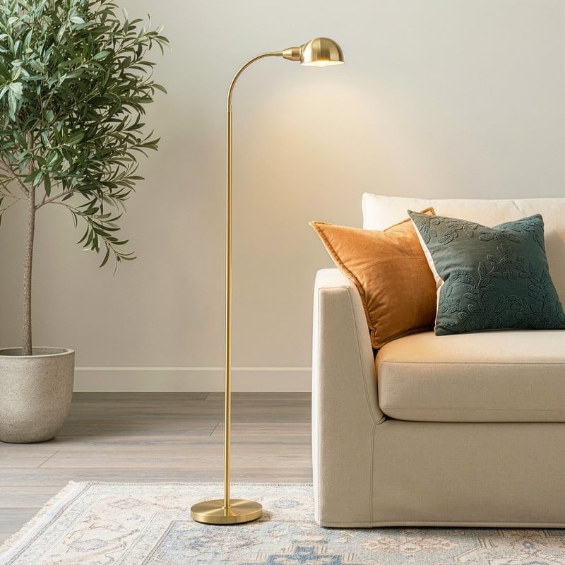 Brightech Regent 68 in. Antique Brass Industrial Height Adjustable Gooseneck LED Floor Lamp with Brass Metal Bowl Shade