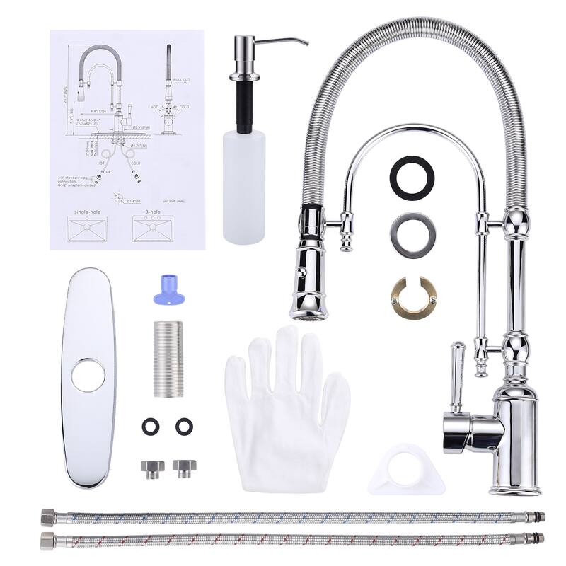 WOWOW Single Handle Gooseneck Pull Down Sprayer Kitchen Faucet