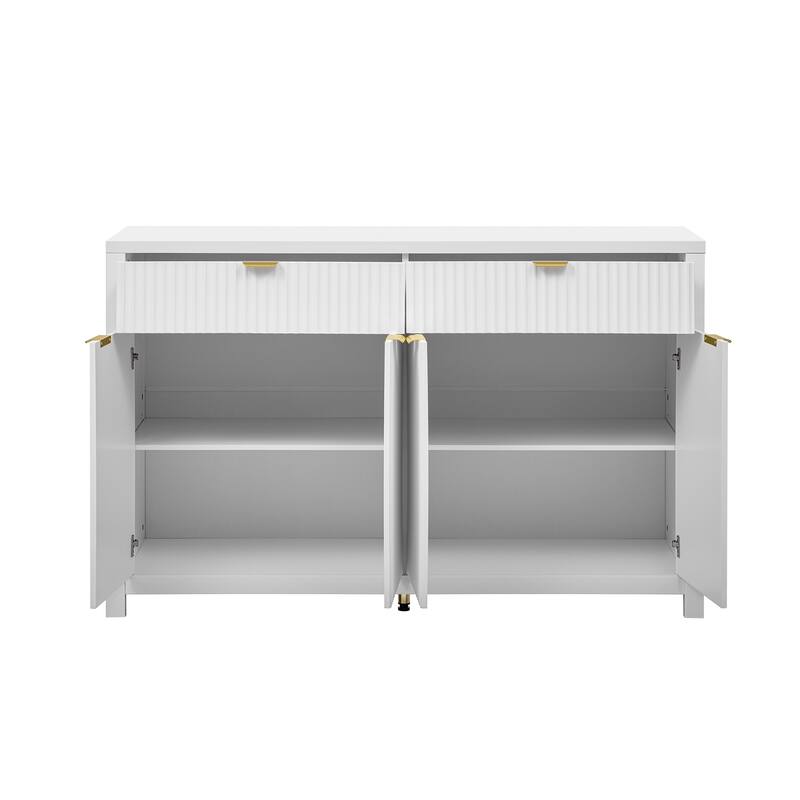 55" Modern Wave-Pattern Sideboard Cabinet Sofa Table with 2 Drawers and 4 Doors, 3-Level Adjustable Shelves