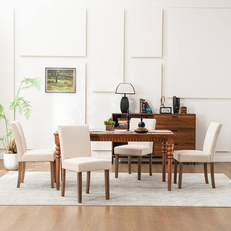 Upholstered Modern Dining Chairs, Linen Fabric Side Chairs Set of 2