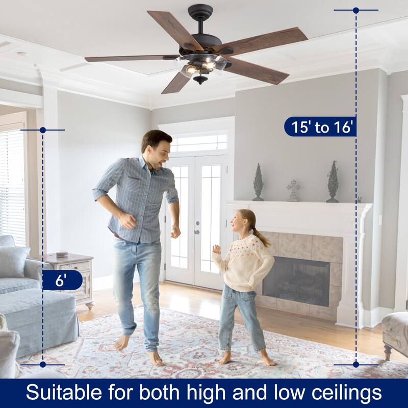 52" Reversible 5-Blade Glass Shade Ceiling Fan with Light and Remote