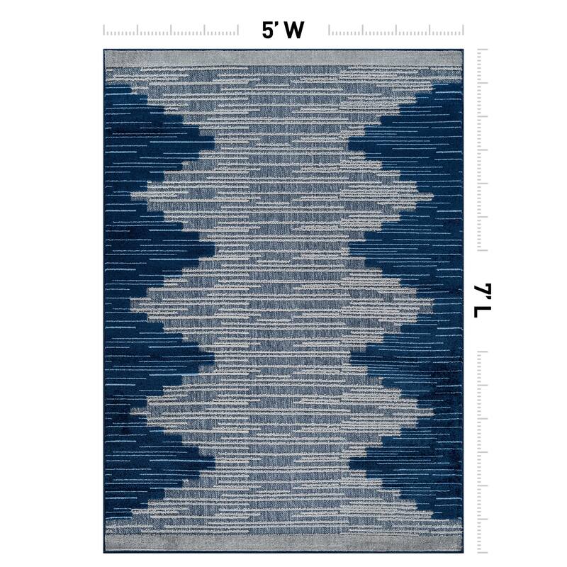 World Rug Gallery Indoor/Outdoor High-Low Textured Area Rug, Geometric Easy-Clean Patio Rug