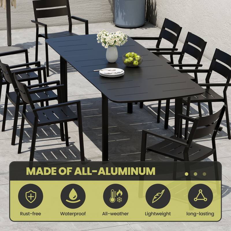 9-Piece Outdoor Patio Dining Set Extendable Rectangular Aluminum Dining Table with Chairs