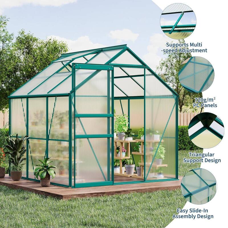 6 x 6 FT Winter Polycarbonate Greenhouse for Outdoors Gardening, Green