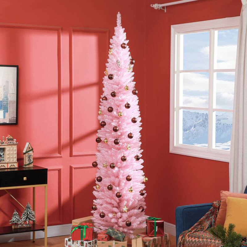 HOMCOM Artificial Pencil Tree - Slim, Realistic Branch Tips, Plastic Stand, Pink