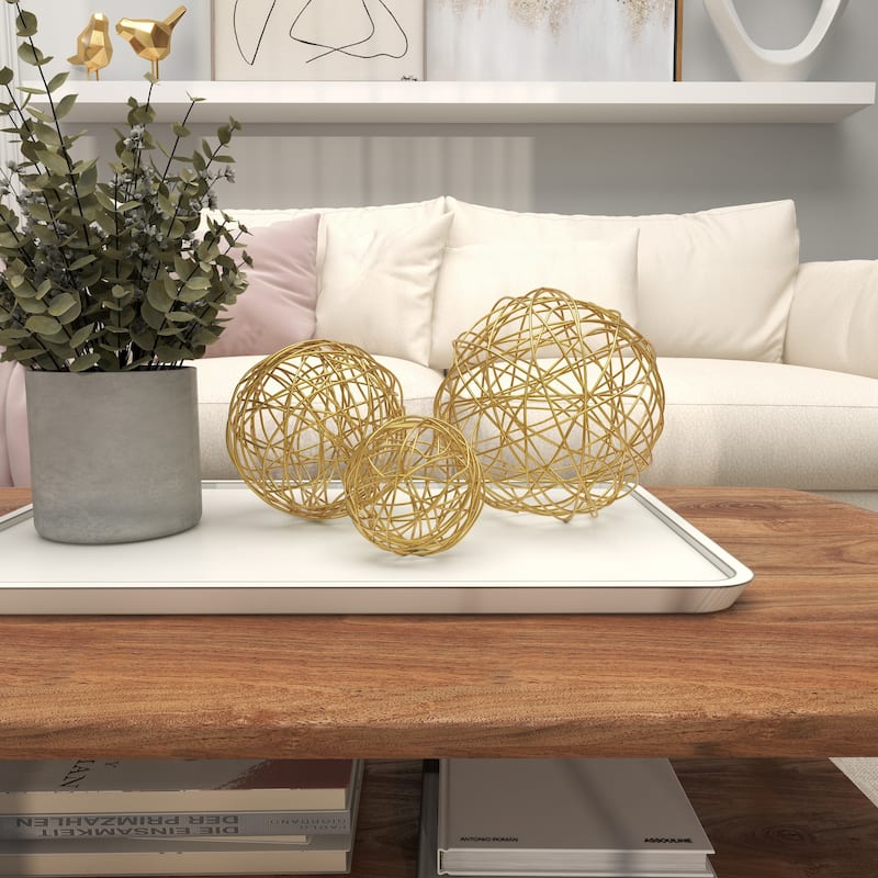 CosmoLiving by Cosmopolitan Gold or Silver Metal Wire Orb Geometric Decorative Sculpture (Set of 3)