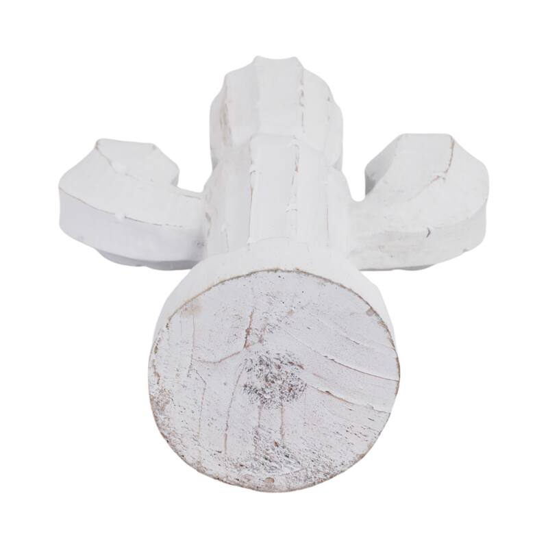 Wood Cactus Shape Handcarved Figurine - White, 14 in.