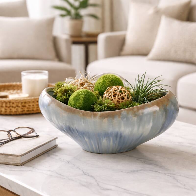 Decorative Ceramic Curve Glazed Ombre Bowl for Home Decor - 15", Multi