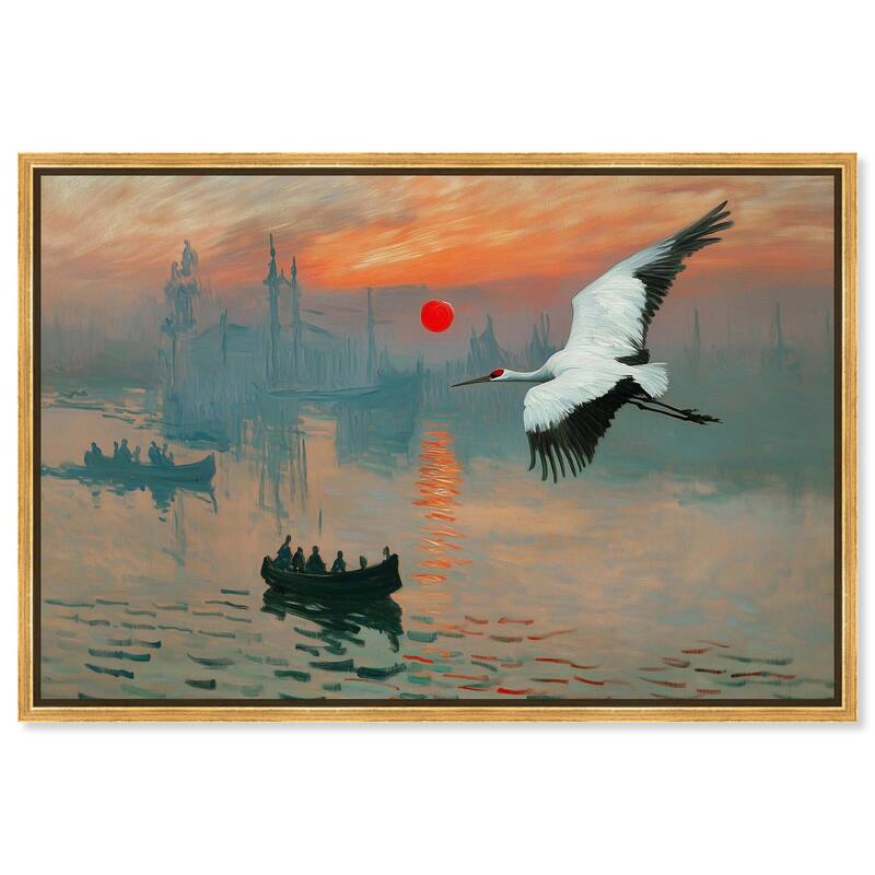 Crane Sunset Canvas by Art Remedy - Gold - 30" x 20"