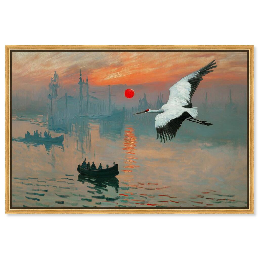 Crane Sunset Canvas by Art Remedy