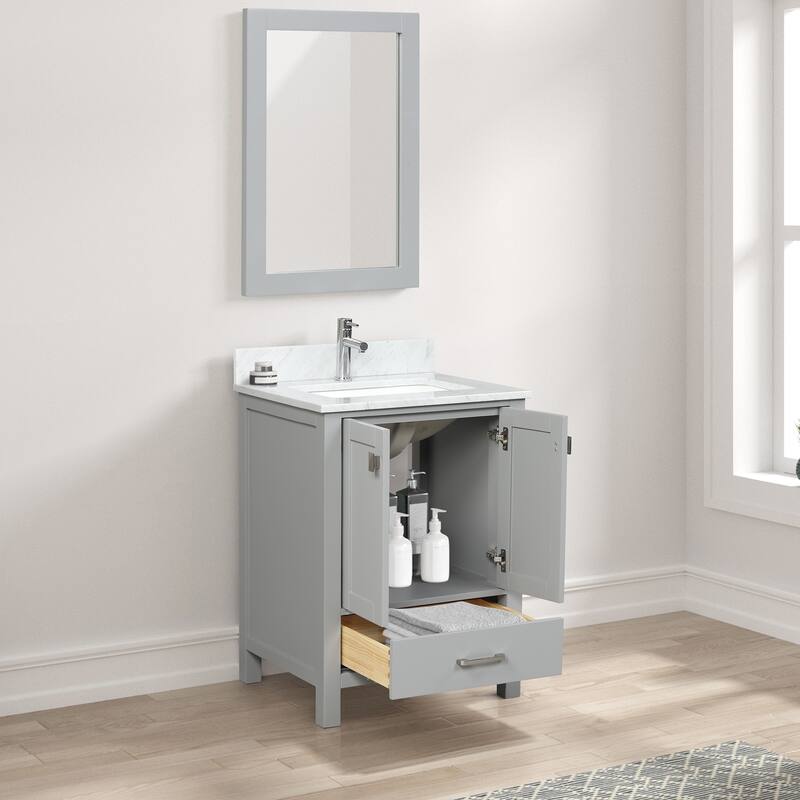 Blossom Geneva 24" Solid Wood Vanity w/ Marble Top, Sink & Mirror