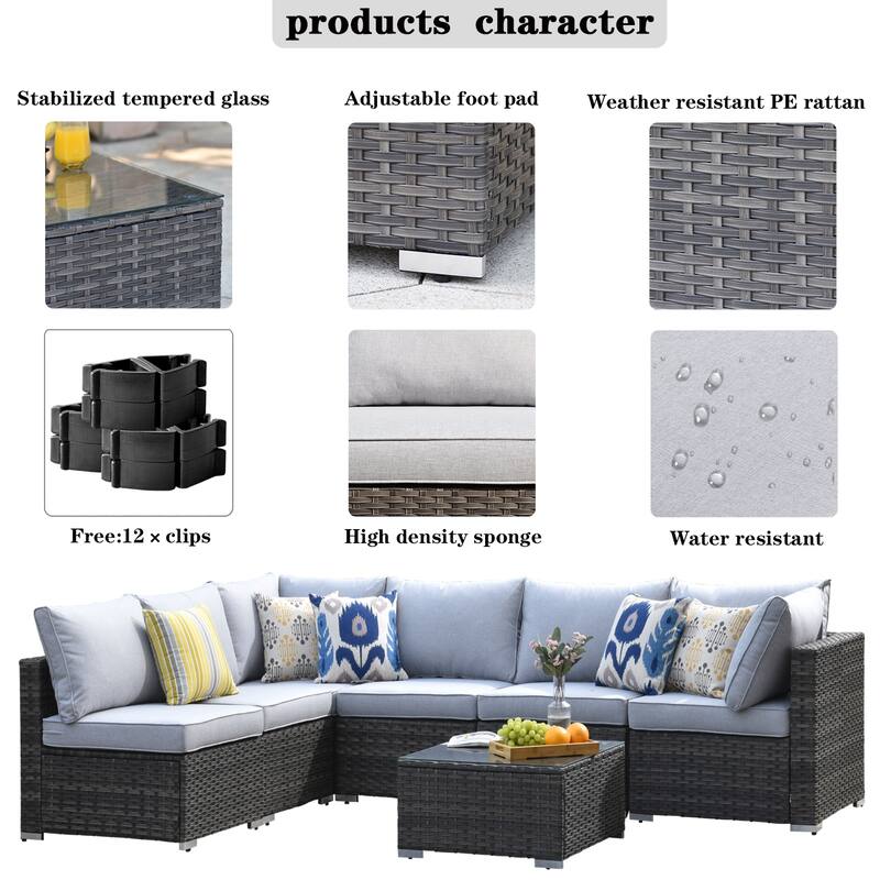OVIOS Deep Seat Wicker 7-piece Sectional Set