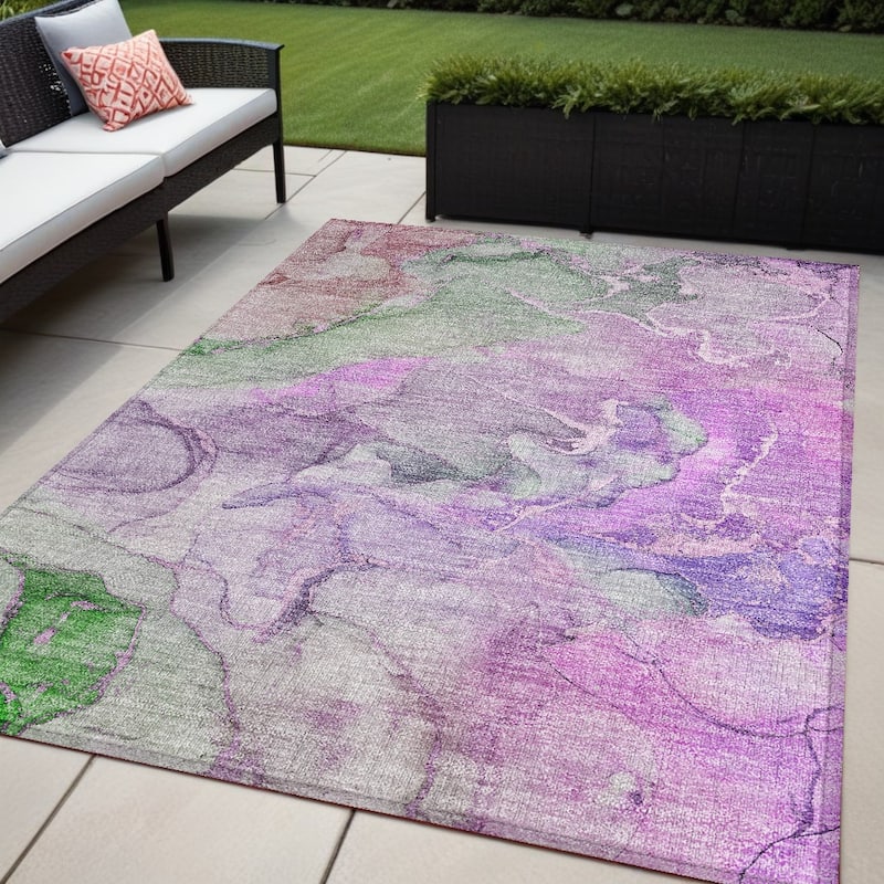 Almisi Unique Abstract Weather Resistant Sleek Contemporary Outdoor Rug - 5' X 8' - Purple
