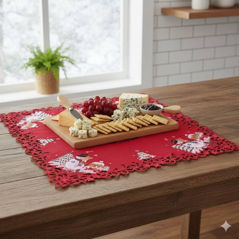 Snow Man Embroidered Cutwork Square Tablecloth, 44 inch square