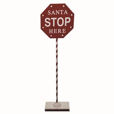 Transpac Metal 43.25 in. Red Christmas Santa Stop Sign Porch Decor - Multicolor