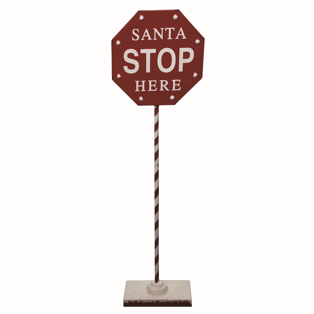Transpac Metal 43.25 in. Red Christmas Santa Stop Sign Porch Decor