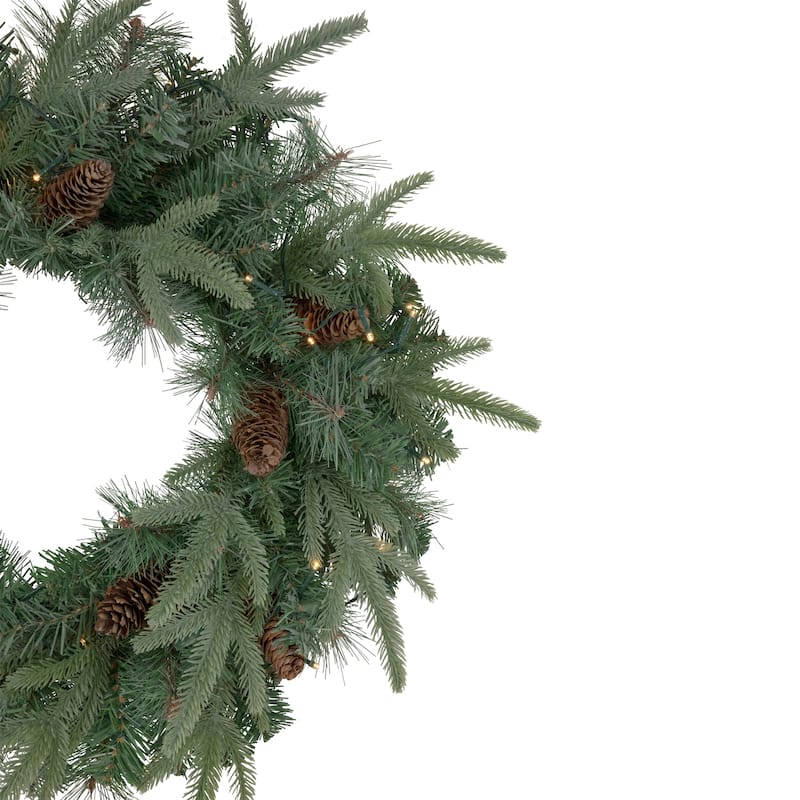 24" Pre-Lit Artificial Mixed Pine and Pine Cone Christmas Wreath