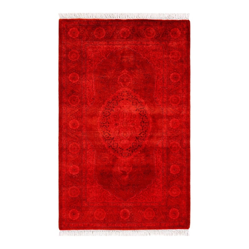 Overton Hand Knotted Wool Vintage Inspired Modern Contemporary Overdyed Red Area Rug - 2' 8" x 4' 2"