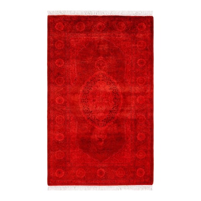 Overton Hand Knotted Wool Vintage Inspired Modern Contemporary Overdyed Red Area Rug - 2' 8" x 4' 2"