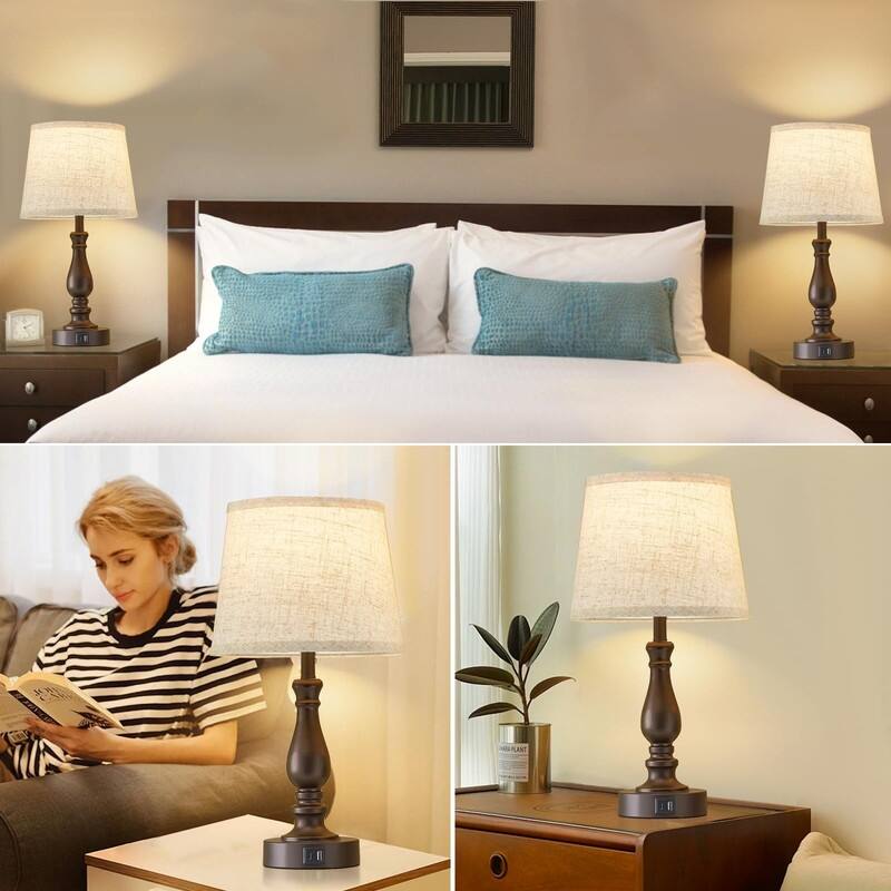 Lamps for Bedrooms Set of 2, Touch Bedside Table Lamp with USB Ports